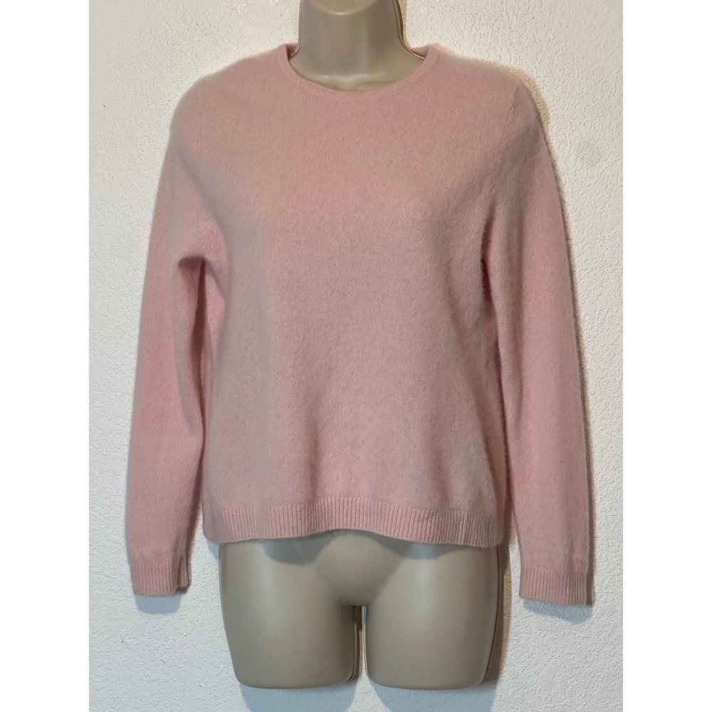 LL Bean Cashmere Sweater Medium Petite Pink Crew Neck Long Sleeve 284247